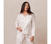 Striped Satin Schlafanzug Hemd - Perlmutt