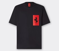 Ferrari T-shirt Aus Baumwolle Mit Tasche Mit Cavallino Rampante  Schwarz