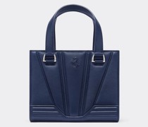 Mini-tasche aus Gehämmertem Leder mit Cavallino Rampante Unisex Navy Blu