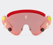 Ferrari Ferrari Limited Edition Sonnenbrille Aus Rotem Und Goldfarbenem Metall Mit Rot Verspiegeltem Shield  Rot