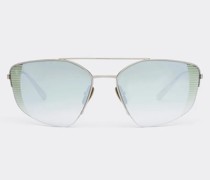 Ferrari Ferrari Sonnenbrille Aus Silberfarbenem Titan Mit Grün Verspiegelten Gläsern Mit Farbverlauf  Silber