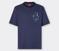 T-shirt aus Bio-baumwolle mit „cavallino Rampante“-stickerei Man Navy Blu