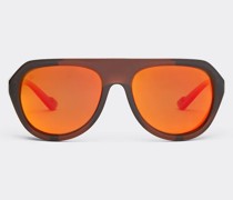 Ferrari Ferrari Sonnenbrille In Braun Mit Lederdetails Und Polarisierten Verspiegelten Gläsern  Braun