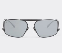 Ferrari Ferrari Sonnenbrille Aus Schwarzem Metall Mit Silberfarben Verspiegelten Gläsern  Matt Black