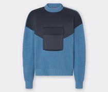 Ferrari Zweifarbiger Pullover Aus Wolle Mit Aufgesetzter Tasche  Navy Blu