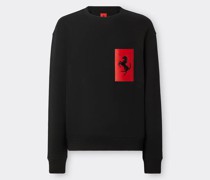 Ferrari Pullover Aus Baumwolle Mit Tasche Mit Cavallino Rampante  Schwarz