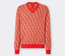 Ferrari Pullover Aus Seide Und Baumwolle Mit „cavallino Rampante“-motiv  Rosso Dino