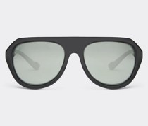 Ferrari Ferrari Sonnenbrille In Schwarz Mit Lederdetails Und Polarisierten Verspiegelten Gläsern  Schwarz