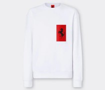 Pullover aus Baumwolle mit Tasche mit Cavallino Rampante Man Weiß