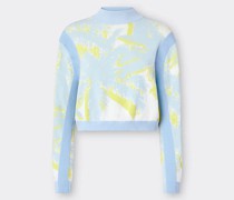 Jacquard-pullover mit Palmenmuster Woman Azurblau