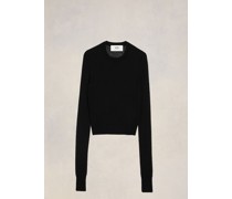 Kurzer Pullover mit Rundhalsausschnitt aus Bouclé Schwarz für Frauen