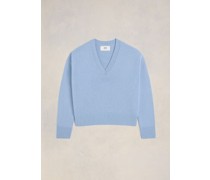 Cropped Pullover mit V-Ausschnitt Blau Unisex