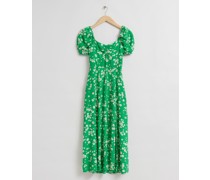 Fließendes Midikleid mit Puffärmeln - Grün