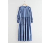 Voluminöses Stufen-Midikleid - Blau