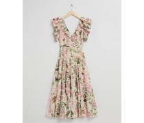 Voluminöses Stufenkleid mit Rüschendetail - Braun Grün Rosa Gelb