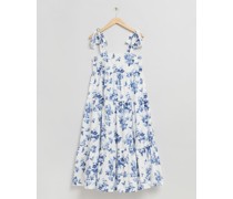 Gestuftes Babydoll-Midikleid - Blau Weiß