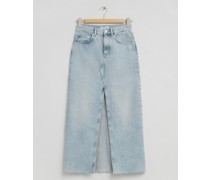 Langer Denim-Rock mit Unversäubertem Saum - Blau