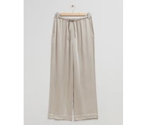 Satinhose mit Geradem Bein Und Kordelzug - Beige