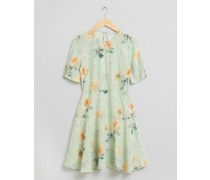 Bedrucktes Ausgestelltes Kleid - Grün Mehrfarbig Weiß