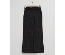Ausgestellte Leinenhose - Schwarz