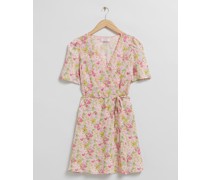 Bedrucktes Wickel-Minikleid mit Wellensäumen - Beige Mehrfarbig Rosa