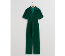 Verkürzter Cord-Overall mit Gürtel - Grün