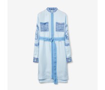 Seiden-Hemdkleid mit Gürtel und Monumenten-Print