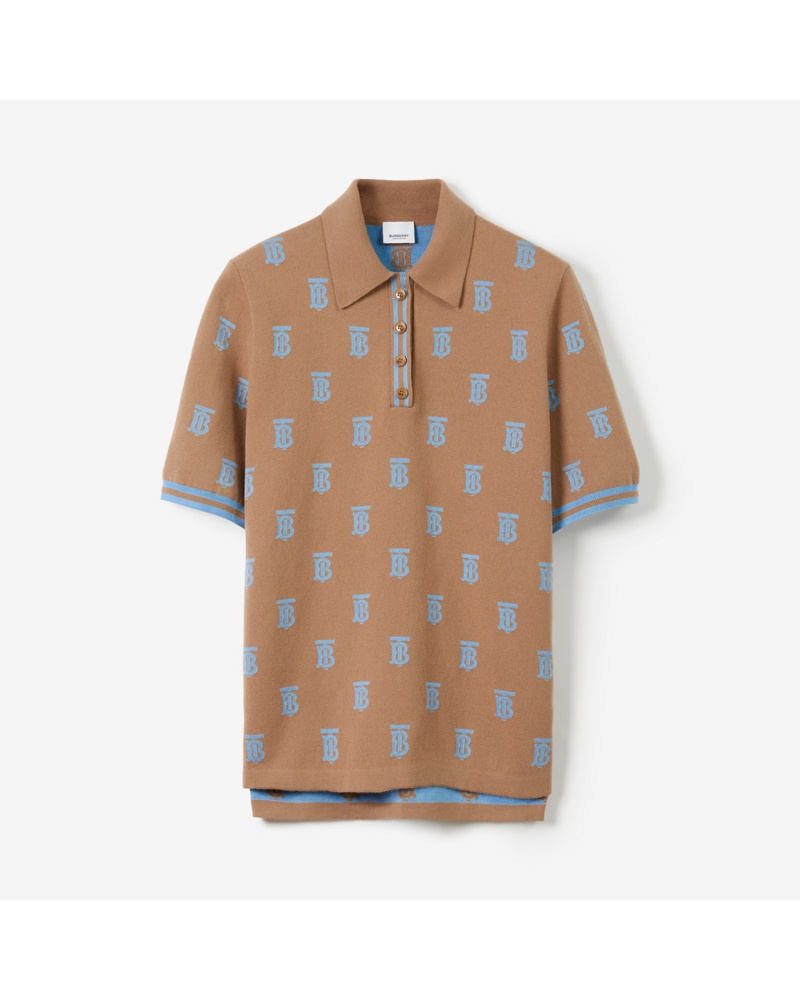 Burberry Damen Woll-Seiden-Poloshirt mit Monogrammen