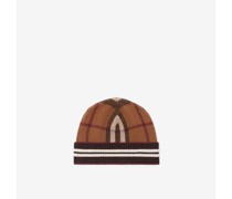 Kaschmir-Beanie mit Karo und Streifen