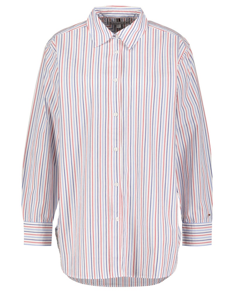 Tommy Hilfiger Damen Bluse ORG CO GBL STP OVRSZD SHIRT Langarm