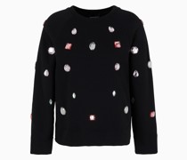 Sweatshirt aus French-terry-twill mit Cabochon-steinen