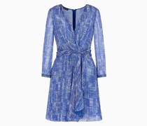 Kleid mit Überkreuztem Ausschnitt aus Seiden-chiffon mit Allover-geometrie-print