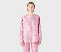 Hemdjacke aus Seidenmischung in Jacquard-Stoff mit naivem Blumenmotiv