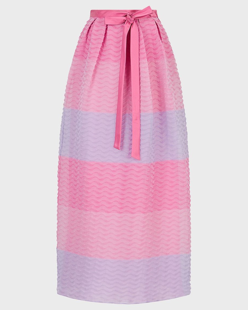 Emporio Armani Damen Langer Rock aus Organza-Krepp mit welligen bunten Streifen