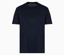 Armani Sustainability Values T-shirt Aus Einer Jersey-lyocell-mischung mit Maxi-adler-stickerei und Kleinen Mikroadlern Auf Der Innenseite