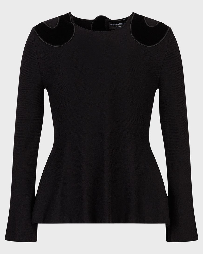 Emporio Armani Damen Ausgestellter Pullover mit Cut-out und Samtdetails