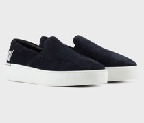 Veloursleder-slipper mit Icon-grafiklogo