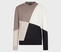 Pullover aus Schurwolle mit Intarsie in Kontrastfarbe