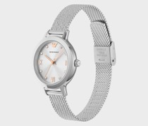 Set aus Dreizeigeruhr mit Gliederarmband aus Edelstahl und Ohrringen