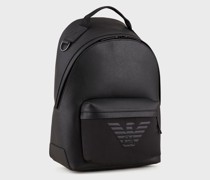 Rucksack in runder Form aus neu aufbereitetem Leder mit Saffian-Print
