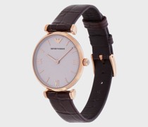 Herren-Zweizeigeruhr mit Lederarmband in Burgunder