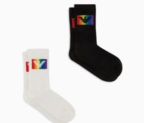 2er-pack Socken aus Frottee mit Sporty-regenbogen-logo