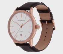 Swiss-Made-Automatikuhr mit braunem Lederarmband