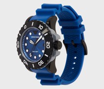 Uhr aus blauem PU mit drei Zeigern und Datumsanzeige