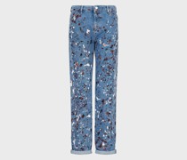 Jeans J15 Medium Waist Wide Cropped Leg aus Denim im Vintage-Look mit mehrfarbigen Tupfen