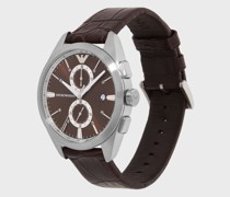 Chronographenuhr mit Armband aus braunem Leder