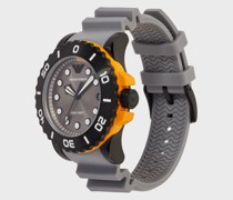 Herrenuhr aus grauem Polyurethan mit drei Zeigern und Datumsanzeige