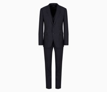 Dreiteiliger Anzug In Slim Fit aus Einem Gemisch aus Schurwolle und Seide mit Mikro-muster