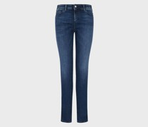 Jeans J28 Medium Waist Super Skinny Leg aus blauem, aufgerautem Denim