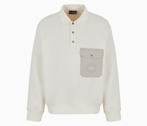 Sweatshirt mit Polokragen, Tasche und Logostickerei, Gefertigt aus Doppellagigem Jersey